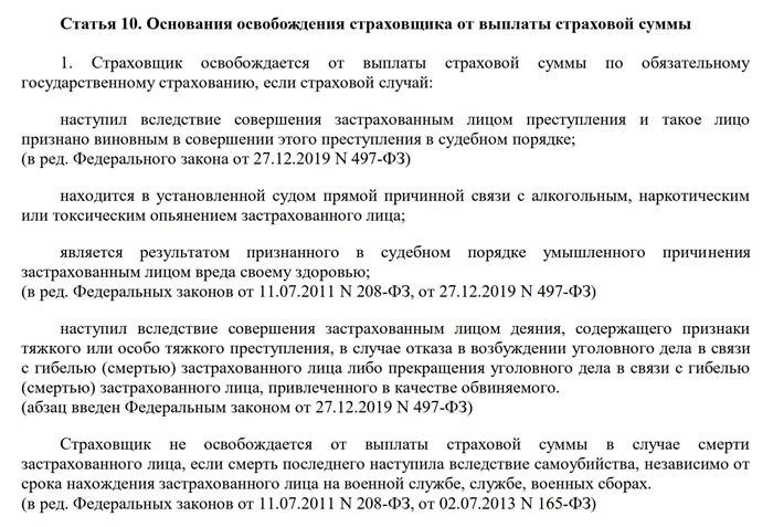 Освобождение от уплаты страховых сумм